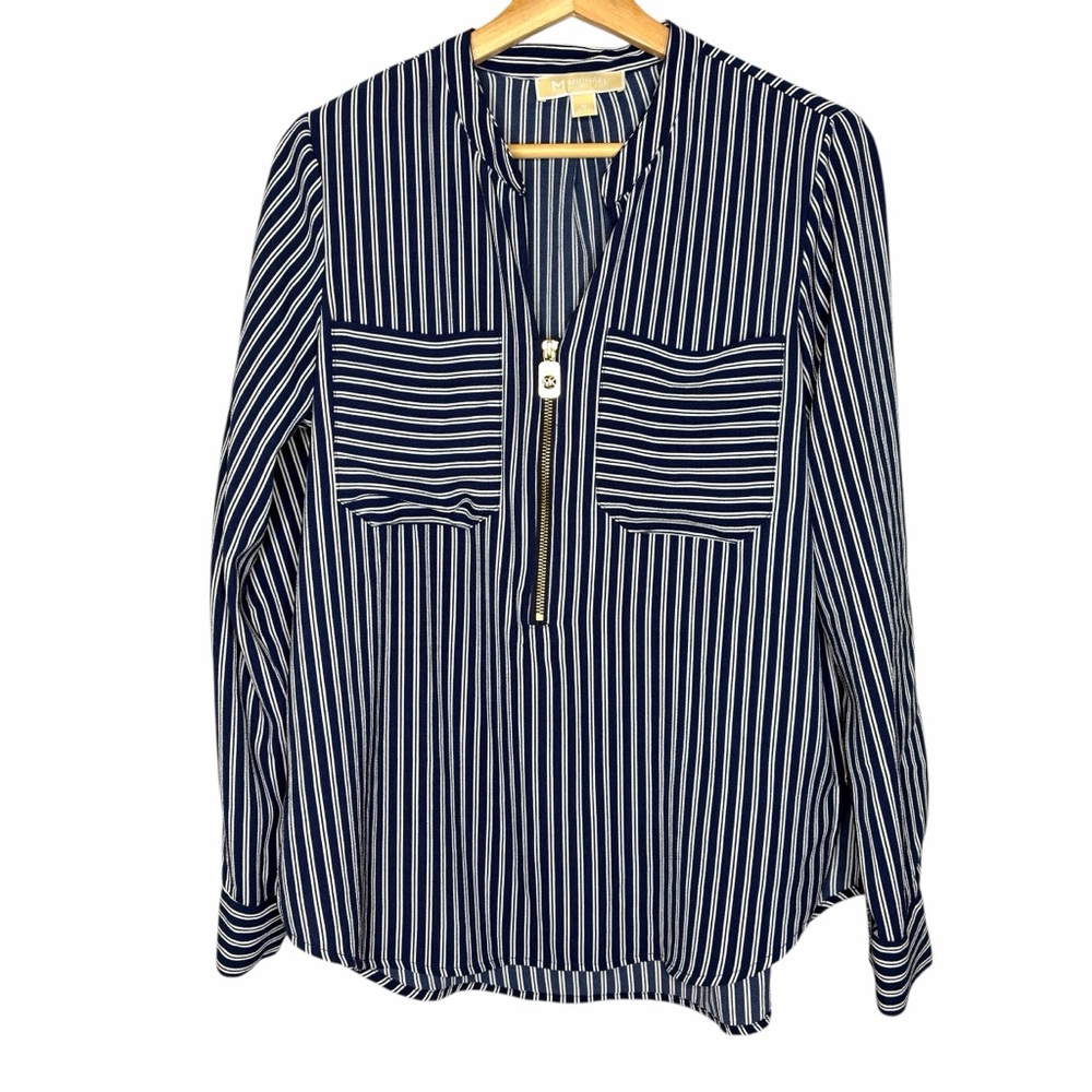Michael Kors Navy and White Striped Blouse